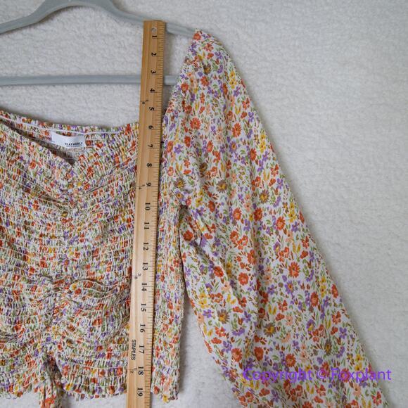 New! Heatherly floral print‎ long sleeve smocked tie front top, size M - Picture 4 of 13